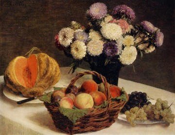  fleurs tableaux - Fleurs et fruits un melon Henri Fantin Latour